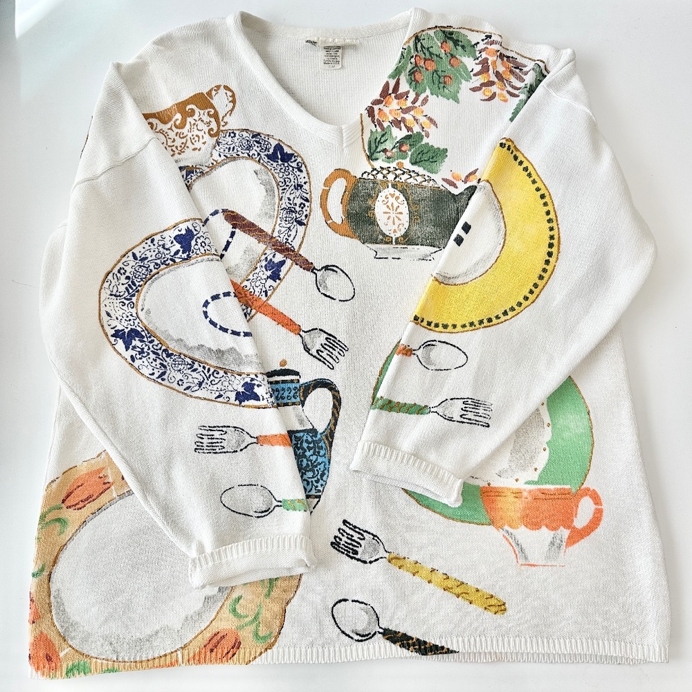 Vintage Marguerita Sweater Hand Painted Women’s Size S/M Kitchen Theme